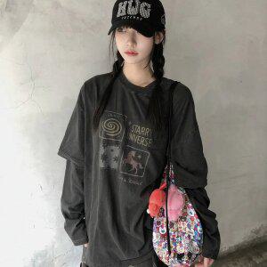 유니 스타 레이어드 피그먼트 롱슬리브 스모크블랙