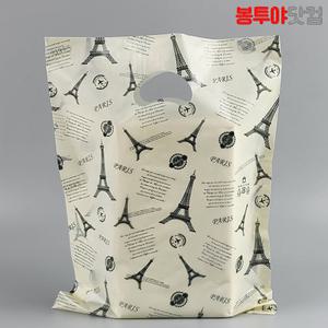 HD PE 에펠탑 아이보리 비닐쇼핑백 100장 중형 손잡이 쇼핑 봉투 옷가게 선물 비닐백