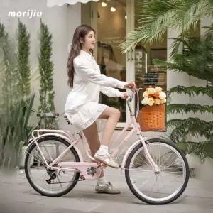 바구니 자전거 24인치 여자 핑크 복고풍 여행 고급형 출퇴근 학생