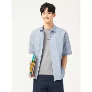 [빈폴]젠틀 테크 스트라이프 반소매 셔츠 - 스카이 블루 (BC5465C82Q)