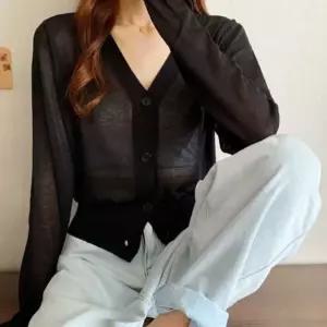 가디건 여름 브이넥 자외선 비치 얇은 커버업 사무실 시스루 PWFJY03G