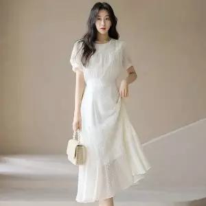 [스타일온미] 세라프 여리여리 도트 쟈가드 밑단 플레어 A라인 롱 원피스
