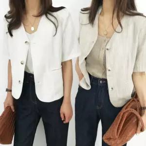 데일리 봄 여름 브이넥 자켓 여자 재킷 린넨 JWF10528