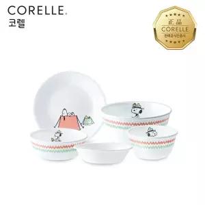 코렐 스누피캠핑 한국형 1인 5P 원형 면기홈세트