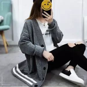 브이넥 캐주얼 골지 귀여운 크롭 꽈배기 스타일 여성 HW9C69E7