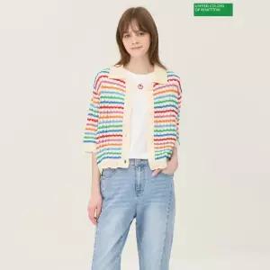 베네통 스트라이프 컬러 라인 니트 가디건 BAKCA7631
