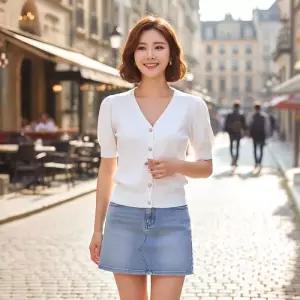SD-260629 소매 퍼프 미텐드 반팔 단추 꽃진주 가디건