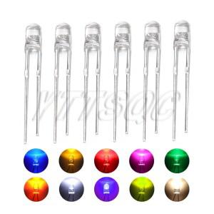 100개 3MM LED 다이오드 울트라 브라이트 웜 화이트 블루 퍼플 레드 그린 옐로우 오렌지 핑크 2V 3V 멀티컬