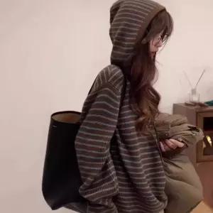 KIRINS [위드기프트] 카페모카 도톰 스트라이프 후드니트