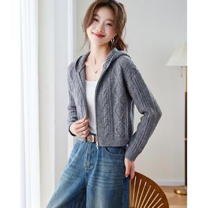 호빵걸 여성 펄 후드 숏 니트 봄 가을 아웃도어 집업 카디건