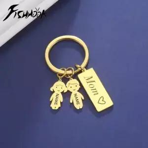 엄마 아빠 키체인 이름이 새겨진 가족 아버지의 날 선물 여성 남성 스테인리스 스틸 자매