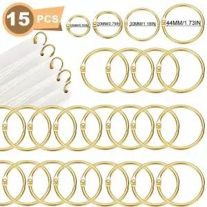 15Pcs 골드 메탈 링 바인더 세트 15/20/30/44mm DIY 북 후프 오 바인딩 용품 앨범 필기 도구