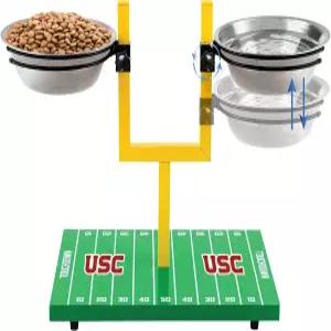 NCAA USC 트로이 골포스트 축구장 개 사료 - 스탠드가 있는 조절 가능한 고가 스테인리스 볼 미끄럼 방지