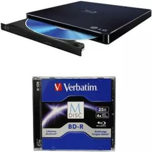 25GB 버바팀 BD-R 및 사이버링크 버닝 소프트웨어가 포함된 소매 상자 번들의 LG 6X WP50NB40 외장 휴대용