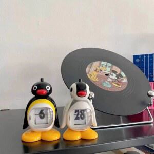 PINGU 캐릭터 캘린더 카운트 수동 압력 만년달력 데스크 펭귄 만년 달력 검은