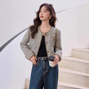 EAMT 여성 프렌치 코트 가을 트위드 쇼트 EUNG