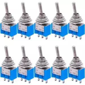 10pcs SPDT 미니 토글 스위치 3 핀 2 위치 ON/ON 소형 6A 125V AC MTS102