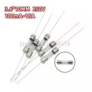 3.6*10MM 퓨즈 100MA 0.5A 1A 1.5A 1.6A 2A 3A 3.15A 4A 5A 6.3A 8A 10A 15A 3x10 250V 유리관 고속 차단