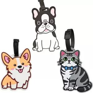 여행 가방용 3pcs 러기지 태그 귀여운 강아지 고양이 ID 부드러운 동물 실리콘 배낭 애완동물 캐리어