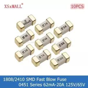 10PCS 1808/2410 SMD 고속 블로우 퓨즈 0451 62mA 1A 2A 3A 4A 5A 6.3A 7A 8A 10A 12A 15A 20A 125V/65V