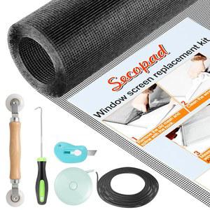 Secopad 창문 스크린 수리 키트, 48인치 x 118인치 도어 메시 교체 문 파티오 및 현관 도구가 포함된 내구성 있는 유리 섬유 롤, 검은색