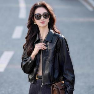팔콘 여성 칼라 쇼트 가죽 재킷 봄 쿨링 슬림핏 라이더 코트