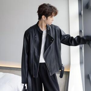 남성 봄가을 차이나 집업 숏 라이더 탑 캐주얼 PU가죽 코트