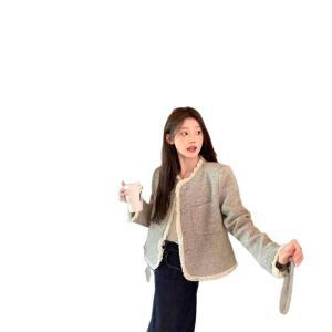 여성 가을 프렌치 톱 쇼트 트위드 코트