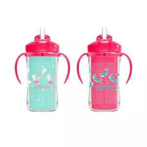 Dr. Brown 39;s Milestones 단열 빨대와 손잡이 뚜껑이 있는 흘림 방지 컵 2팩 분홍색 10온스/300mL BPA