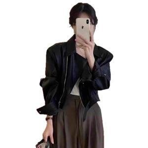 여성 브라운 PU가죽 코트 봄가을 숏자켓 모터복 상의