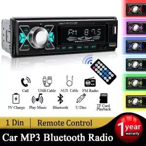 1딘 라디오 스테레오 리시버 디지털 블루투스 MP3 플레이어 다채로운 색상 듀얼 USB AUX 입력 자동차