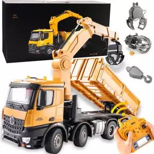 Ssccgym 20인치 3-in-1 원격 조종 덤프트럭 목재 그랩버 26채널 1/14 스케일 6.6LBS 적재 용량 RC 중장비