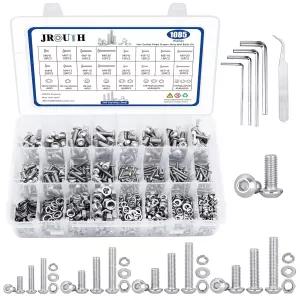 JROUTH 1085PCS 미터법 나사 모음 키트 M3 M4 M5 M6 육각 버튼 헤드 캡 볼트 및 너트 플랫 락 와셔 렌치가