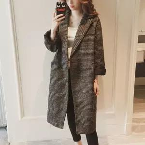 더블카라 여자 롱코트 아우터 체크패턴 클래식 겨울 eVC53Omm