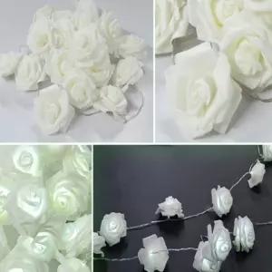 살림마켓 가랜드 LED 플라워 (화이트 장미) (옐로우 전구) 꽃소품