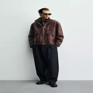 ZARA 워시드 페이크 레더 재킷 - 버건디 4695/400/606