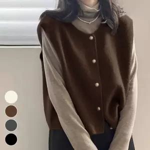 간절기조끼 니트조끼 가을니트조끼 니트베스트 라운드넥 베스트 금장버튼