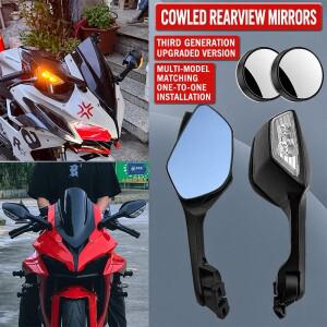 바이크 오토바이 CNC 백미러 LED 방향 지시등 포함 블루 안티글레어 QJMOTOR 600RS CBR650R Kawasaki ZX6R