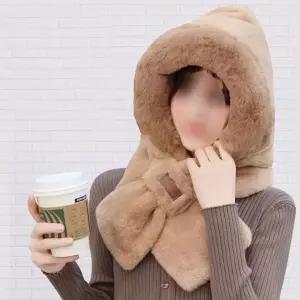 귀염뽀짝 보들보들 밍크털 목도리 방한 겨울 후드 모자 머플러 일체형