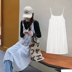 여성 레이어드 도트 시스루 뷔스티에 롱 원피스