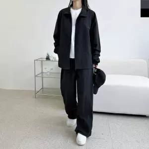 GQQ SF1033W-SF1034W 여자 오버핏 하프넥 집업 바람막이 나일론 와이드 바지 세트