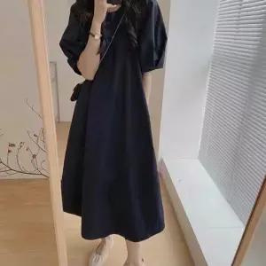 여성 블랙 퍼프소매 롱 원피스 루즈핏 데일리룩