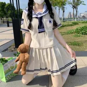 두줄라인 크림색 반팔셔츠 블라우스 마린 세라복 교복