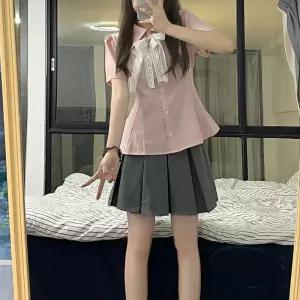 라이트핑크 어깨퍼프 반팔 블라우스 세라복 교복세트