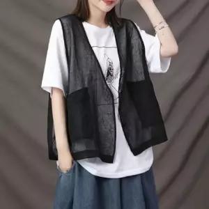 [스픽] 망사 시스루 포켓 썸머 조끼 여름 베스트 봄 여름 아우터 잠바 점퍼 여성 외투 루즈핏 썸머 캐쥬얼