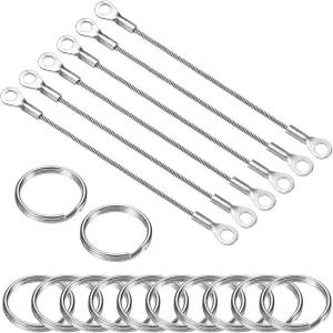 메카닉시티 304 스테인리스 스틸 랜야드 케이블 10cmx3mm 6Pcs 아일렛 키 링 실버 톤이 있는 쇼트 와이어