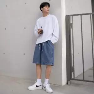 데님 남성 5부 반바지 학생 하프 팬츠 캐주얼 룩 트레이닝 복장