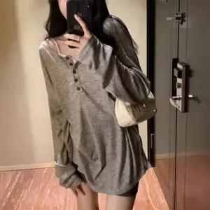 [하프클럽/]베이직 보트넥 버튼 루즈핏 티셔츠