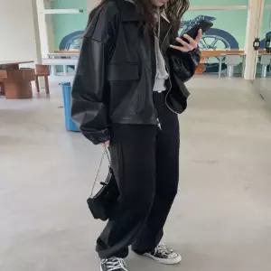 여자 시크블랙 가을무드 가죽자켓 블루종 라이더점퍼