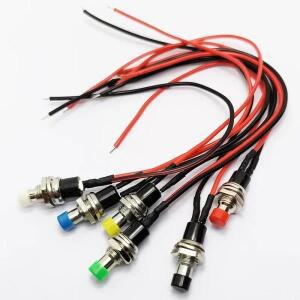 5pcs 20cm 케이블 PBS-110 원형 버튼 전원 스위치 와이어 ON/OFF 7mm 순간 자체  푸시